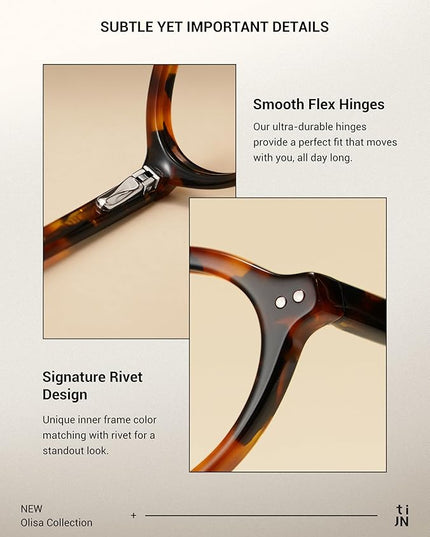 TIJN Olisa Blue Light Blocking Glasses for Women Men,Oval Glasses Frame Bluelight Glasses for Gaming/Computer/Screen