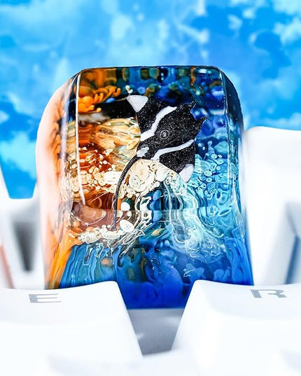 Manta Ray Artisan Keycap Orange and Blue Ocean R1 SA Profile Custom Sea Creatures Keycaps 1U ESC Handmade Gaming Resin Key Cap Cherry MX Switch Compatible Mechanical Keyboard Manta Ray Lover Gift
