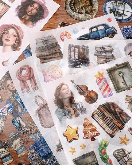 Auguro Winter Scrapbook Stickers 20 Sheets 240 Pre-Cut Washi Stickers for Journaling PET Transparent Book Sticker Decorative or DIY Paper Crafts, Arts and Crafting Projects