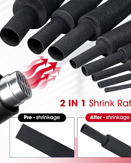 2 in 1 Heat Shrink Braided Sleeving Fabric Tubing-Ideal fit Irregular Shape Hose/Cable/Wire (3/8"(10mm), 80FT)