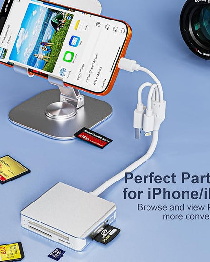 5-in-1 Memory Stick Pro Duo Adapter, USB C SD Card Reader for iPhone with Lightning/USB-C/USB 3.0 Connectors, Compatible with SD/Micro SD/MS/CF/XD Cards, Memory Stick Pro Duo Reader for Android/PC/Mac