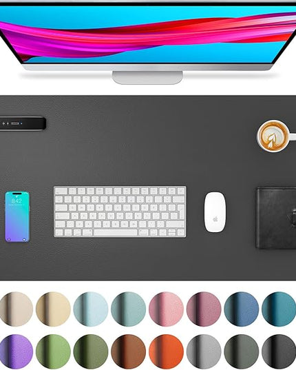 Leather Desk Pad Protector,Mouse Pad,Office Desk Mat, Non-Slip PU Leather Desk Blotter,Laptop Desk Pad,Waterproof Desk Writing Pad for Office and Home (Gray,31.5" x 15.7")