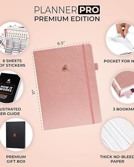 Clever Fox Planner Pro Premium – Luxurious Weekly & Monthly Planner with Budget Organizer for Productivity & Goals, Undated, A4 (Rose Gold)