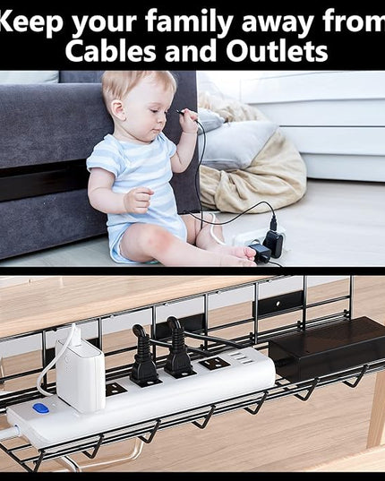 2 Pack DELAMU Under Desk Cable Management Tray, Metal Cord Cable Organizer for Desk, Easy Install Pre-drilled Wire Management Wire Organizer for Office & Home
