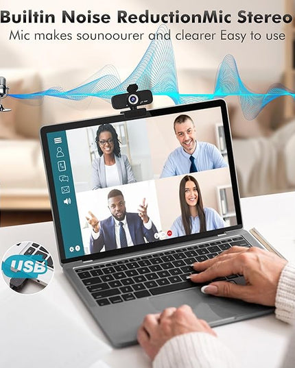 Gohero Full HD 1080P Video Webcam, Noise Cancellation, Privacy Cover, Wide-Angle Lens, Auto Light Correction, Plug & Play USB Webcam for Laptop, Desktop, PC, Mac, Zoom, Skype Pro Series