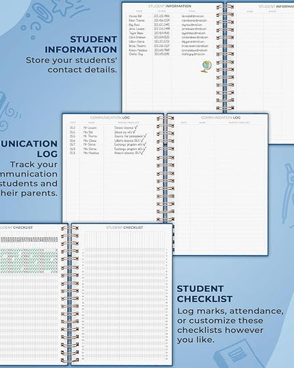 Clever Fox Teacher Planner Spiral – School Year Planner with Calendars & Lesson Plans – Teacher Plan Book for Classroom & Homeschool Organization - Undated, 7.9x10″ (Mystic Blue)