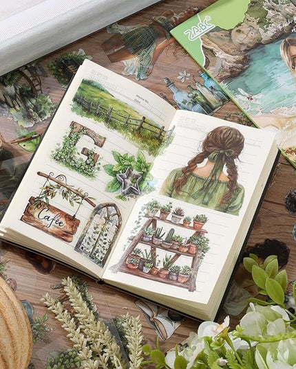 Auguro PET 20 Sheets 180 Pre-Cut Spring Journal Sticker Book for Scrapbooking People Landscape Stickers Transparent Sticker for journaling