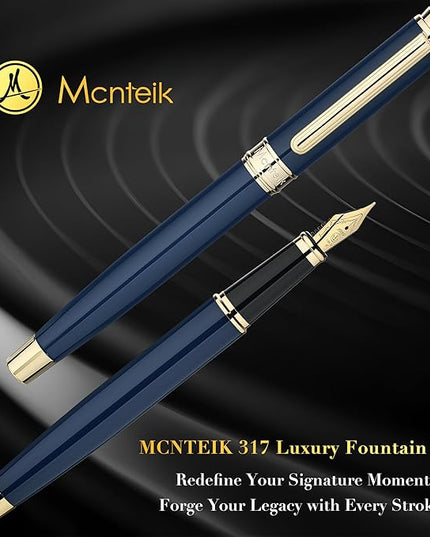 MCNTEIK 317 Fountain Pen,Stunning Luxury Piano Lacquer,18K Gilded Nib(Fine),Gorgeous 24K Gold Finish, Ink Converter,Best Gift for Men&Women-Elegant,Executive,Nice Pens for Writing, BU-F