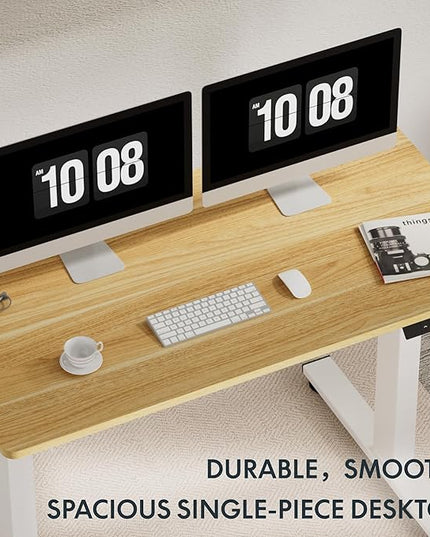 FLEXISPOT EN1 One-Piece Standing Desk, 40"x24" Seamless Desktop Electric Height Adjustable for Home Office, Study Rooms & Multi-Device Workstations, Maple(White Frame)