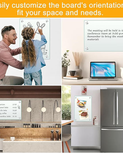 H-Qprobd White Board 24”x18“ Magnet Dry Erase Boards Frameless Magnetic Glass Whiteboard for Wall, Wall Mounted Whiteboard Includes 12 Magnets, 8 Markers and 2 Erasers