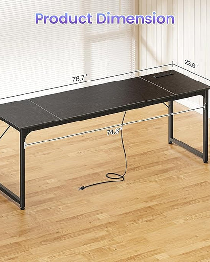 PRAISUN 78 X 24 Inch Office Computer Desk with Power Outlets and USB-C Port, Larger and Longer Gaming Desk, for Home Office, Study, Writing Work from Home Table, Metal Frame, Black