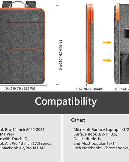 ZINZ Slim & Expandable Laptop Backpack Water Resistant Travel Backpack Compatible with MacBook Air/Pro 13-14 inch XPS 13 Surface 13.5" and Most 13-14 inch NoteBooks,G01OG01