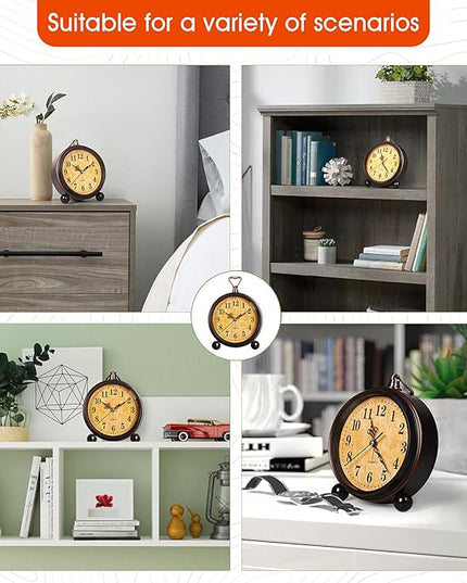 RODH Battery Alarm Clock,Night Light,Vintage Hangable Super Silent Non Ticking Analog Table Clock for Bedroom Bedside, Desk,Shelf