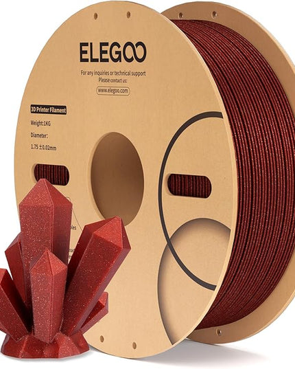 ELEGOO PLA Filament 1.75mm Sparkle Red 1KG, Glitter Twinkling 3D Printer Filament Dimensional Accuracy +/- 0.02mm, 1kg Spool(2.2lbs) Fits for Most FDM 3D Printers