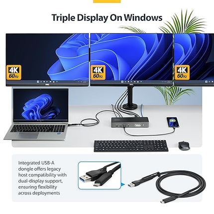 StarTech.com Triple Monitor USB-C Docking Station, 4K 60Hz DisplayLink Dock for MacBook M1 M2 M3 M4 & Windows, 2.5GbE, 2X HDMI & 2X DP, 140W Laptop Charging, USB-C DP Alt Mode - TAA