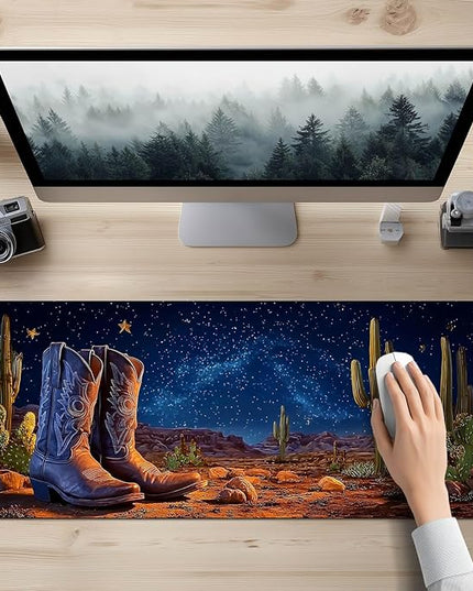 Large Mouse Pad Gaming Mousepad 31.5 x 11.8 Inch Keyboard Desktop Mat Diatomite XL Mouse Pad for Home and Office Desk Accessories with Western Desert Boots Night Sky Artwork Diatomite