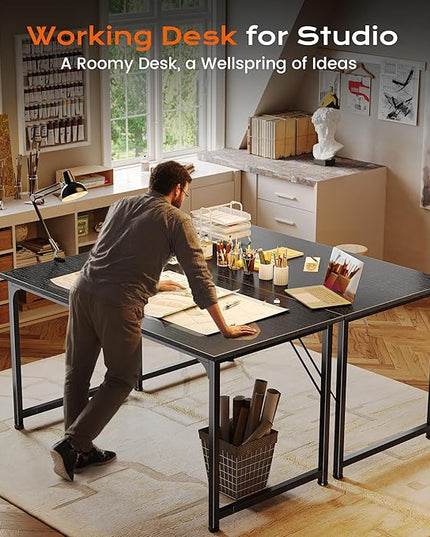 PRAISUN 47 X 24 Inch Computer Desk with Deeper Desktop, Gaming Office Writing Work Desk for Home Office, Study, Bedroom, Work from Home, Metal Frame, Black