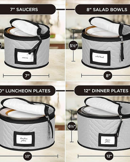 China Storage Containers 5-Piece Set Moving Boxes for Dinnerware, Glasses, Plates, Mugs and Saucers Sturdy Quilted Microfiber Dish Organizer with Dividers for Seasonal Storage - Holds Set of 12, Gray