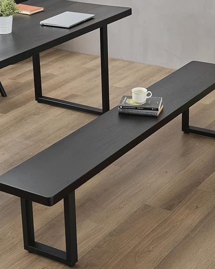 Black Bench Wooden Bench with Metal Legs Suitable for Dining Room Living Room Office Conference Room Indoor Stool Multiple （55.12in）