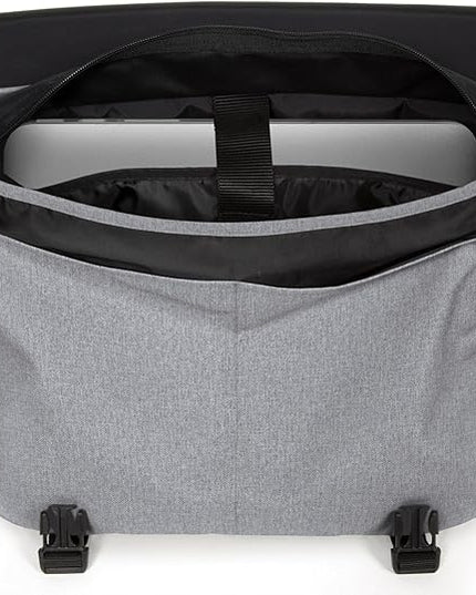 EASTPAK Delegate + – 20L Weatherproof Shoulder Bag with 17" Laptop Sleeve, Trolley Strap, Reflective Details, Adjustable Padded Strap, Sunday Grey