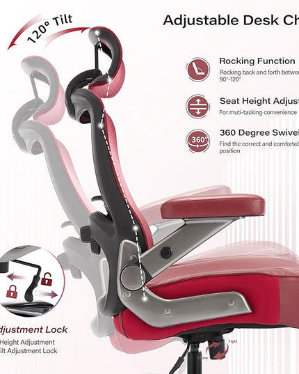 600lbs Big and Tall Office Chair- Heavy Duty Executive Computer Chair with 3D Flip Arms Large Wheels, Ergonomic Mesh High Back Desk Chair, Extra Wide Seat Adjustable Lumbar Support&Headrest