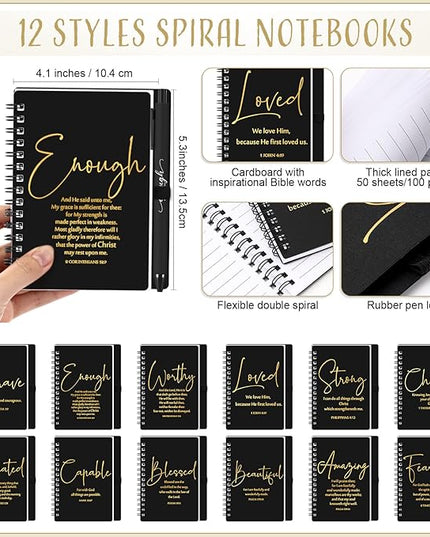 Kosiz Inspirational Valentines Christian Gifts Bulk A6 Notebook Prayer Journal with Pens Spiral Journal Religious Gift for Women Men Church Bible Study Group Teacher Coworker(24 Sets,Black)