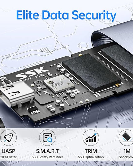 SSK Portable SSD 500GB, up to 2000MB/s External Solid State Drives, USB 3.2 Gen2X2 NVMe SSD External Hard Drive, Ultra Low Power Consumption for iPhone 15/ MacBook/Pro/OTG Phone/Laptops, SD600