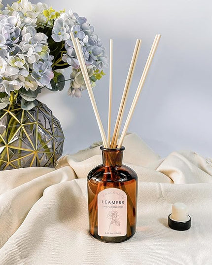 LEAMERR Premium Reed Diffuser Set - 8.8 oz (250 ml) Bedroom Bathroom Living Room Home Fragrance Products Sandalwood Roses Scent 1 Pack