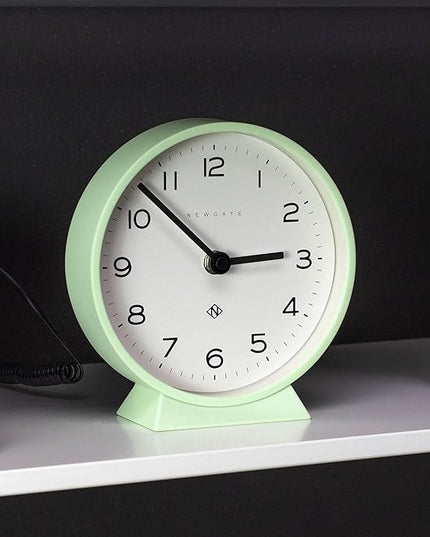 NEWGATE® M Mantel Echo Desk Clock | Modern Round Design | Neo Mint Green | Easy to Read Numbers | Contemporary Style for Desk, Table, Shelf or Bedside