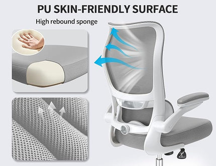 TRALT Ergonomic Office Chair - Desk Chair with Wave High Back Adjustable Lumbar Support Computer Chair - Gaming Chairs Mesh Backrest and PU Leather Seat for Home Reading Chairs to Adults(Grey)