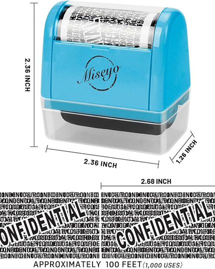 Miseyo Identity Theft Protection Roller Stamp Set - Blue (6 Refill Ink Incleded)