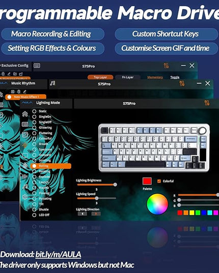 AULA S75 PRO Wireless Mechanical Keyboard with Screen&Knob, Tri-Mode Hot Swappable Gaming Keyboard 75%, Pre-lubed Switches, RGB Backlit, Side Printed PBT Keycaps, Creamy Sounding Computer Keyboards