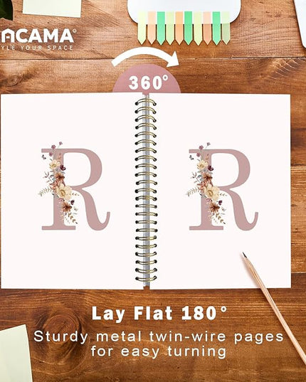 Lacama Pink Initial Letter R Notebook Journal, Customized Monogrammed Gifts, Aesthetic Wildflower Personalized Spiral Notebook, Birthday Gifts for Women, School Supplies, Office Supplies 5.5x8.3