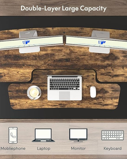 FLEXISPOT FLXISPOT 42-inch Standing Desk Converter, Sit to Stand Dual Monitor and Laptop Workstation with Wide Keyboard Tray, Rustic Color