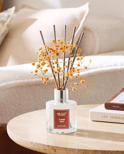 Airkeep Reed Diffuser Set,3.38 fl oz (100 ml) - Flower Shop Oil Diffusers with 8 Reed Sticks, Home Fragrance Reed Diffuser for Bathroom Shelf Decor