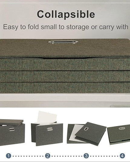 Large 17" 36 Quart Collapsible Stackable Storage Bins with Lids, 3 Packs Dark green Foldable Fabric Closet Storage Boxes with Lids, Heavy-duty Linen Cube Baskets(17x12x11)