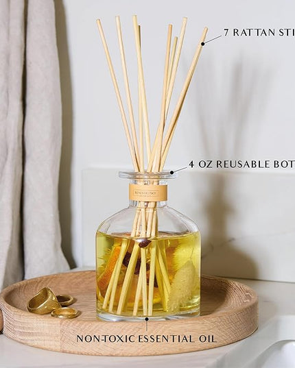 Benevolence LA Reed Diffuser, Orange, Cedarwood & Clove Scent Diffuser for Home with Oil Diffuser Sticks | Sun Kissed Collection Diffusers for Home