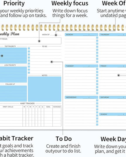 Weekly Planner Notepad Undated Weekly Schedule Planner To Do List Notebook Goals Planning Pad Habit Tracker Journal for Man & Women,52 Weeks (8.5x11")