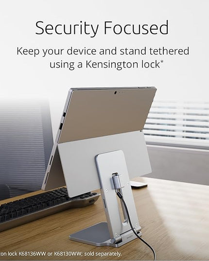 Kensington Elevated Stand Adjustable for Surface Stand for Desk, on-Skid Tablet Holder Designed for Surface Pro, Silver (K58277WW)