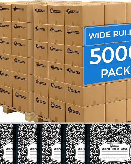 Rosmonde 5000 Pack (Pallet) Composition Notebooks Bulk, Wide Ruled, Jumbo Pallet of Composition Notebooks, 100 Sheets (200 Pages), 9-3/4 x 7-1/2, Bulk Supplies for School & Office, 4-7 Days Transit