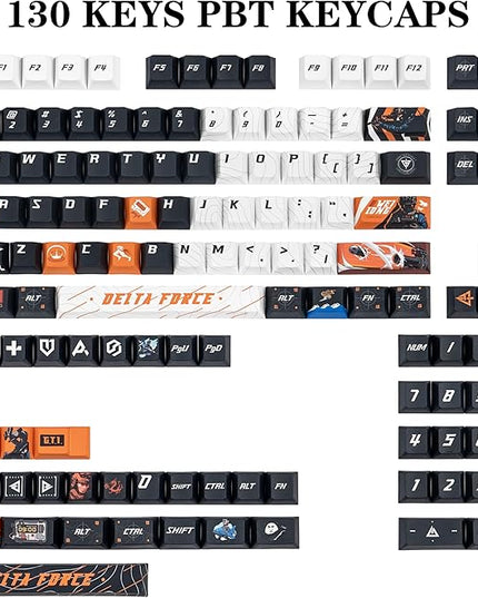 Custom PBT Keycaps, Black White Anime Style Keycaps Cherry Profile Dye Sublimation Keycap 130 Keys Manga Keycap Set for Mechanical Keyboard 61/64/75/84/87/104/108 Layout