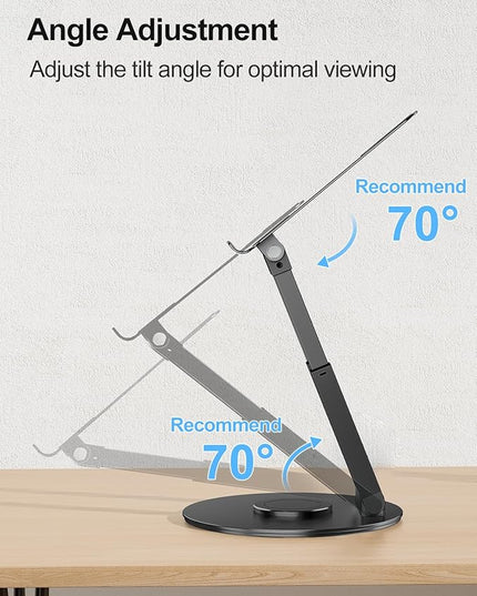 tounee Telescopic Laptop Stand for Desk with 360° Swivel Base, Sit to Stand, Height Adjustable, Portable Riser Holder for Good Posture, Compatible with MacBook Pro, All Laptops 10-17" - Black