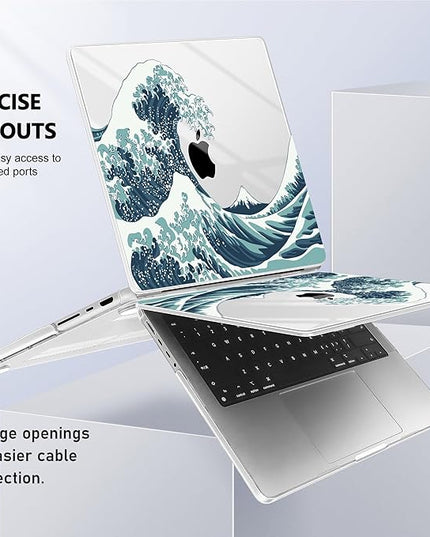 May Chen Case for MacBook Pro 14 inch, Models A2442 A2779 A2918 A2992 A3401 A3185 A3112 A3434, M1 M2 M3 M4 M5 Chip (2021-2025 Release), Plastic Hard Shell Case with Keyboard Cover, Great Wave