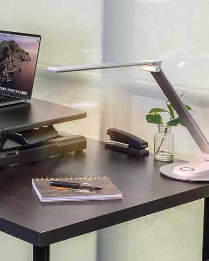 Mount-It! LED Desk Lamp with Wireless Charger and USB-C Charging Port, Dimmable Desk Lamp with 25 Brightness and Color Modes, for Home or Office, Adjustable Arm, Silver/White