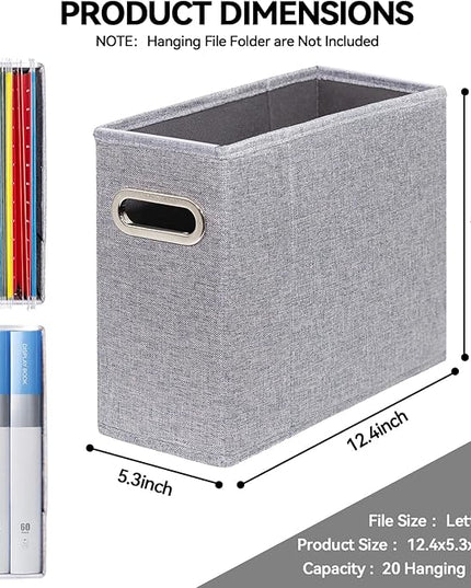 4 Packs Letter Size File Organizer, File Folders Organizer, Fabric Storage Box, Collapsible Paper Organizer with Metal Handle, Smooth PVC Rails, Only Box (Gray)