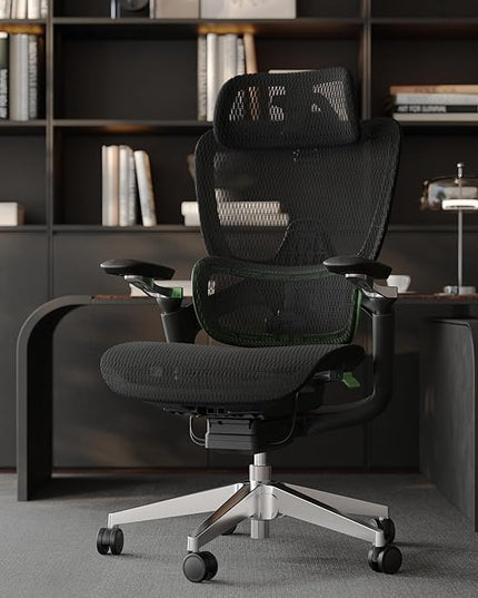 Ergonomic Office Chair, Mesh Home Office Desk Chair with Adaptive Lumbar Support, Gaming Chair with Headrest, 5D Armrest,90-130°Tilt, BIFMA Certified, Model Zen (Green)