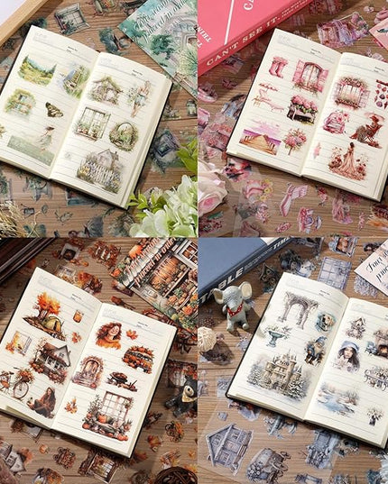 Auguro 4 Books for Seasons Stickers for Scrapbooking 480 Pre-Cut Pet Transparent Stickers for journaling Spring Summer Fall and Winter Sticker