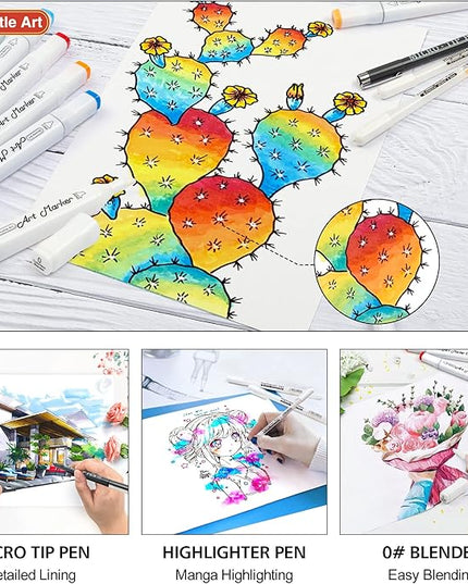 Shuttle Art 280 Colors Dual Tip Alcohol Based Art Markers, 279 Colors Permanent Marker Plus Colorless Blender, Micro-tip Pens, White Highlighter Pens, Marker Bag with Holders for Kids Adult Coloring