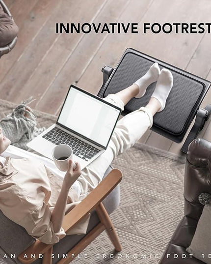 EHO Ottoman, Ergonomic Foot Rest for Under Desk, Adjustable Height and Angle, Sponge Platform, Anti-Slip, Ankle Support, Detachable Washable Cushion, Back and Leg Pain Relief, 21.6" L x 11.4" W, Black