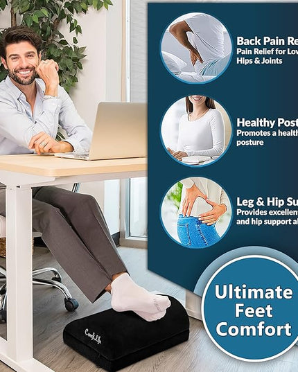 ComfiLife Foot Rest for Under Desk at Work – Adjustable Desk FootRest for Office Chair, Gaming Accessories – Ergonomic Teardrop Design for Back, Hip & Leg Pain Relief – 100% Memory Foam (Black)